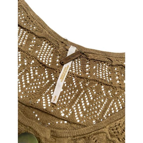 Free People Crochet Knit Cropped Bolero Sweater women Brown Size SP boho western - Picture 11 of 13